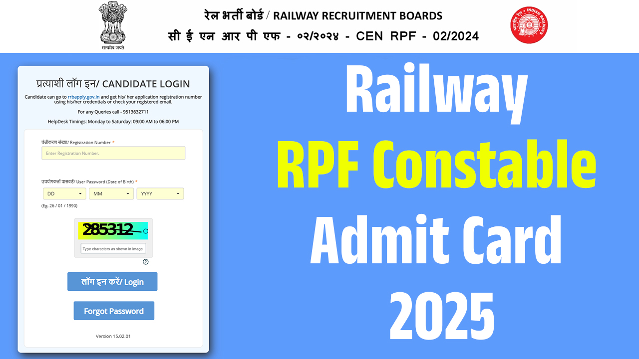 Railway RPF Constable Admit Card 2025